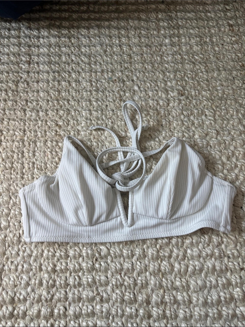 White Ribbed Bikini Top with Tie in the back